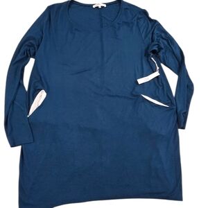 Gottex Studio Women's Peacock Blue Long Sleeve Tunic Top W/Pockets F8